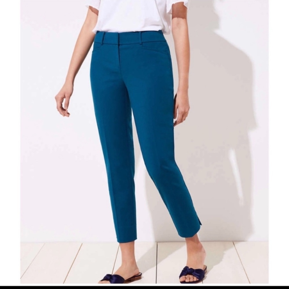 Loft pants Womens 4 The Riviera Crop Marisa Fit Teal Work Classic New 428513